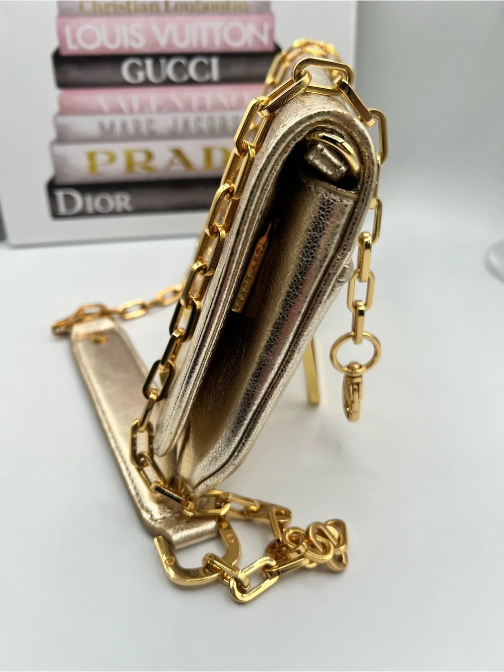 Tory Burch Gold Metallic Leather Clutch & Crossbody Bag